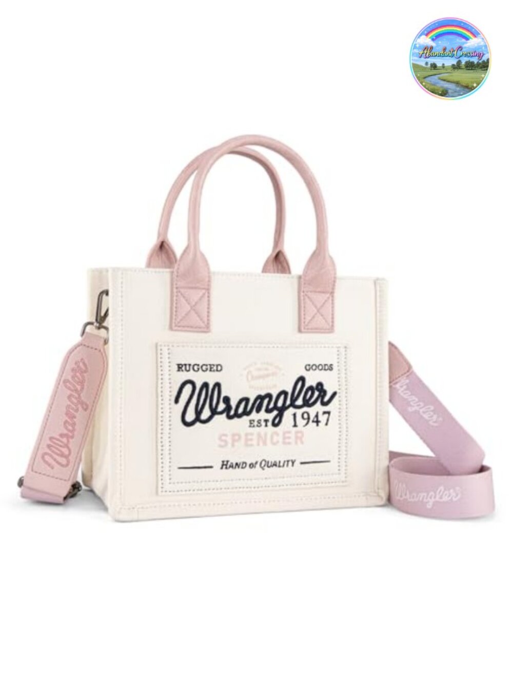 Canvas Tote Bag with Vegan Leather Trim, Top Handle Purse